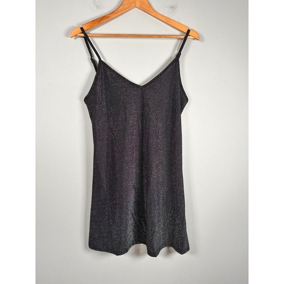 Brandy Melville Dresses & Skirts - Brandy Melville Mini Dress Women One Size Black Sparkly Metallic Spaghetti Strap